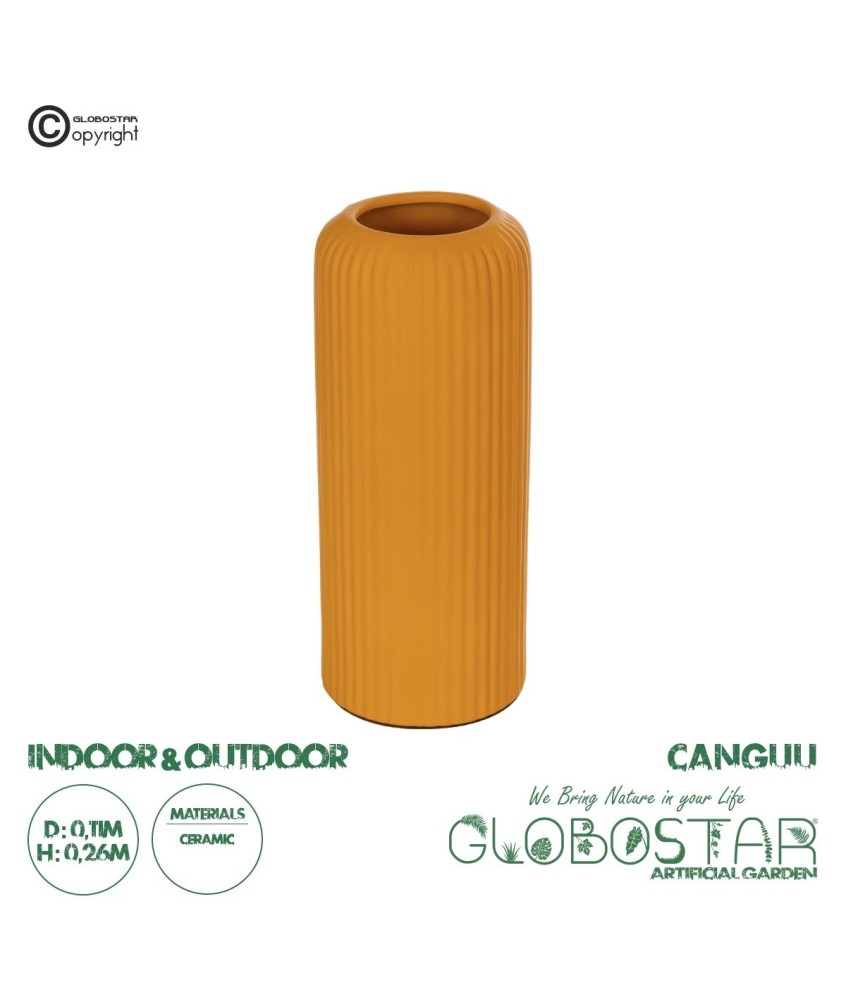 GloboStar® Artificial Garden CANGUU 21255 Διακοσμητικό Κεραμικό Βάζo Πορτοκαλί Π11 x Μ11 x Υ26 cm